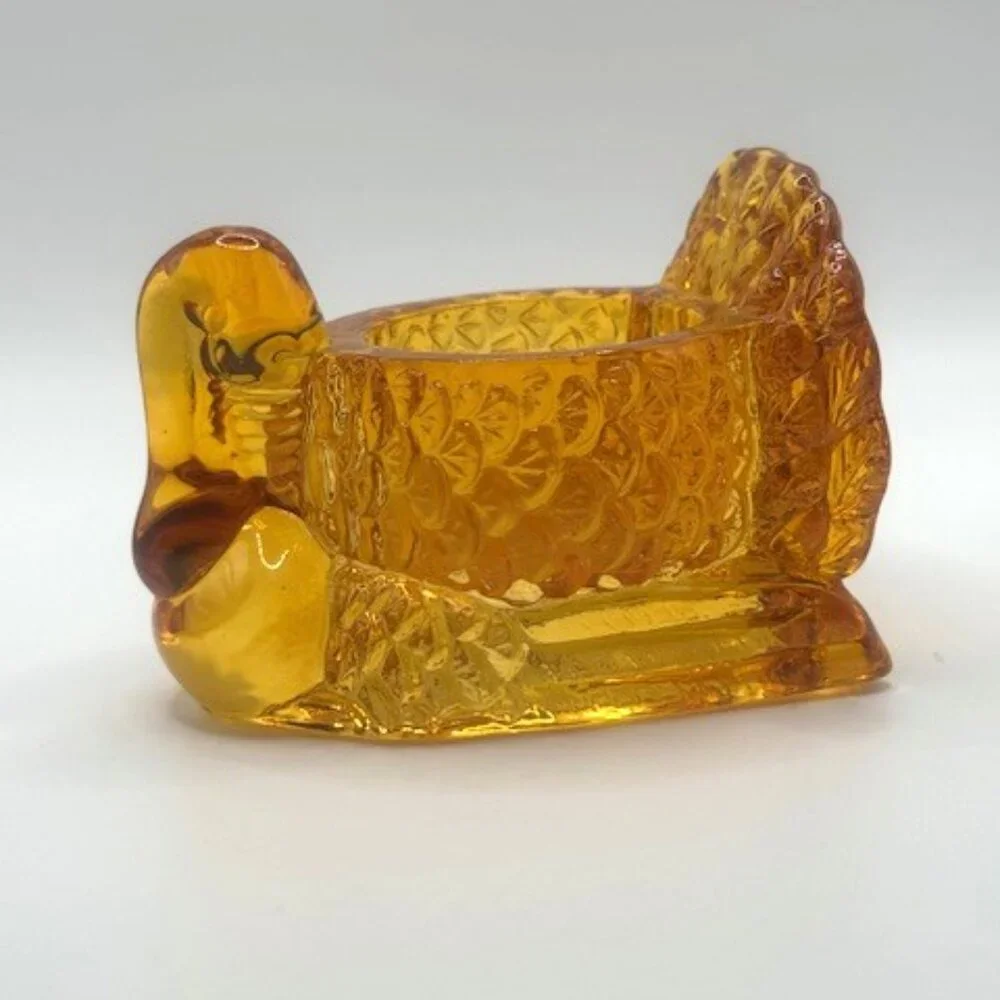 Pressed Glass Amber Turkey Votive